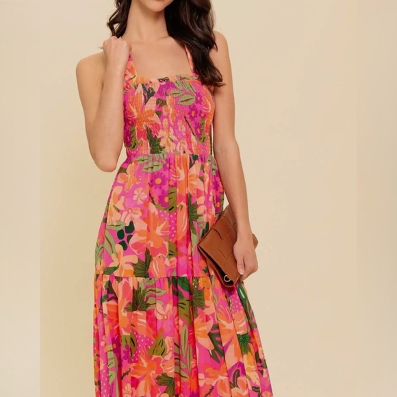 Floral Maxi Dress in Pink and Orange - Picture 7 of 9